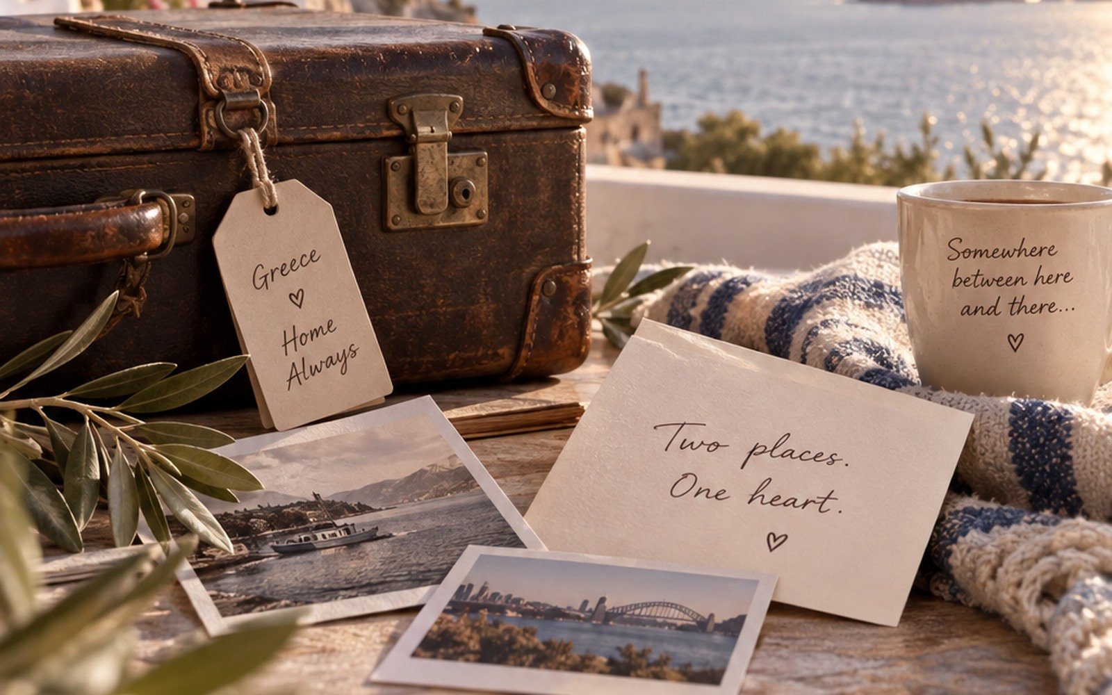 An old suitcase, photographs, olive branches and the sea — a visual story of life between two homelands